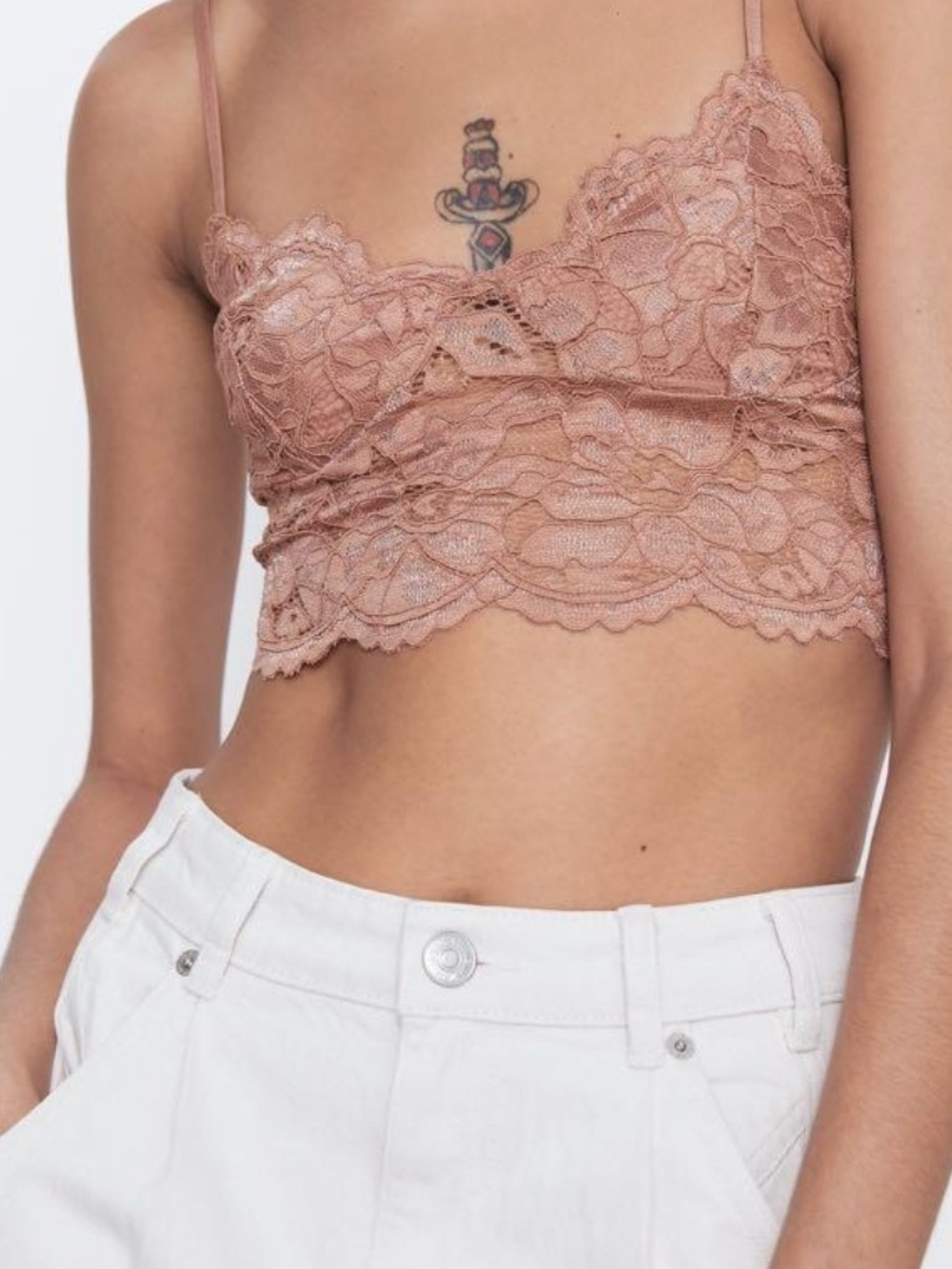 Zara Lace Bralette Crop Top in Dusty Rose Sz Small